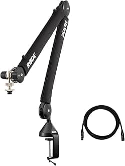 Rode PSA1+ Pro Studio Boom Arm for Podcasting and Streaming with Professional Grade XLR Cable and StreamEye Polishing Cloth