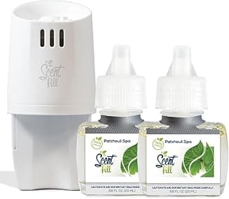 100% Natural Patchouli Spa Plug in Air Freshener, Scented Oil Refills, 2 Refills + Diffuser