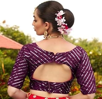 Pujia Mills Womens Fancy Readymade Ethnic wear Half Sleeve Sequins Saree Blouse sabyasachi Blouse for Women Saree and Lehenga Choli Bridal Blouse