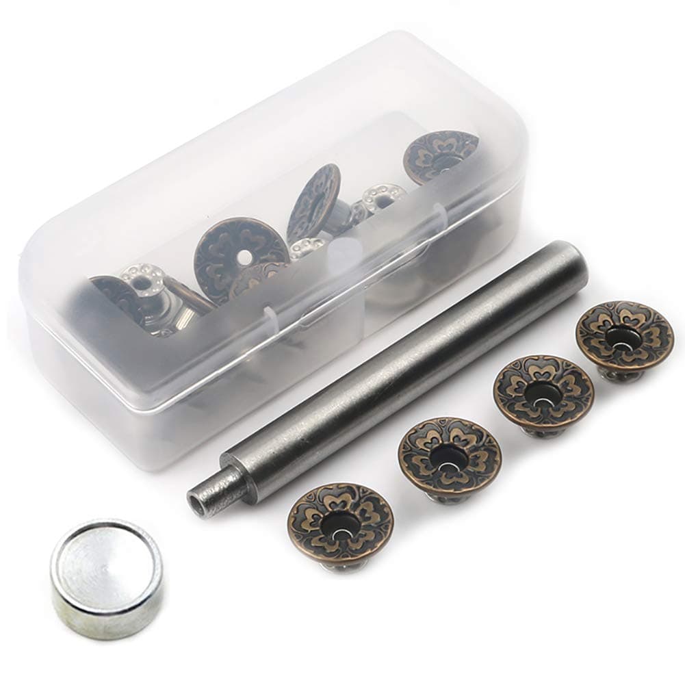 20 Pieces Jeans Button Tack Buttons Snap Fastener Press Studs Metal Replacement Kit with Storage Box, Diameter 17MM(0.67 Inch) (Style 5)