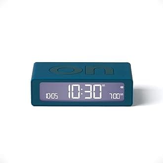 Lexon Flip Mini digital alarm clock, On Off LED clock with Adjustable Brightness, Rechargeable or Mains Powered, Sleek Retro Bedroom Decor Ideal for Alarm Clocks Bedside Use - Duck Blue