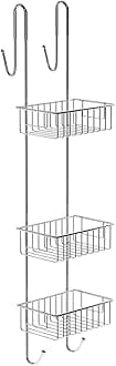 Bamodi Shower Caddy Hanging - 3-Tier Over Door Shower Basket Chrome-Plated - No Drilling Required - Fits Shower Screens up to 0.78 inches - Hangable Shower Rack with 2 Towel Hooks