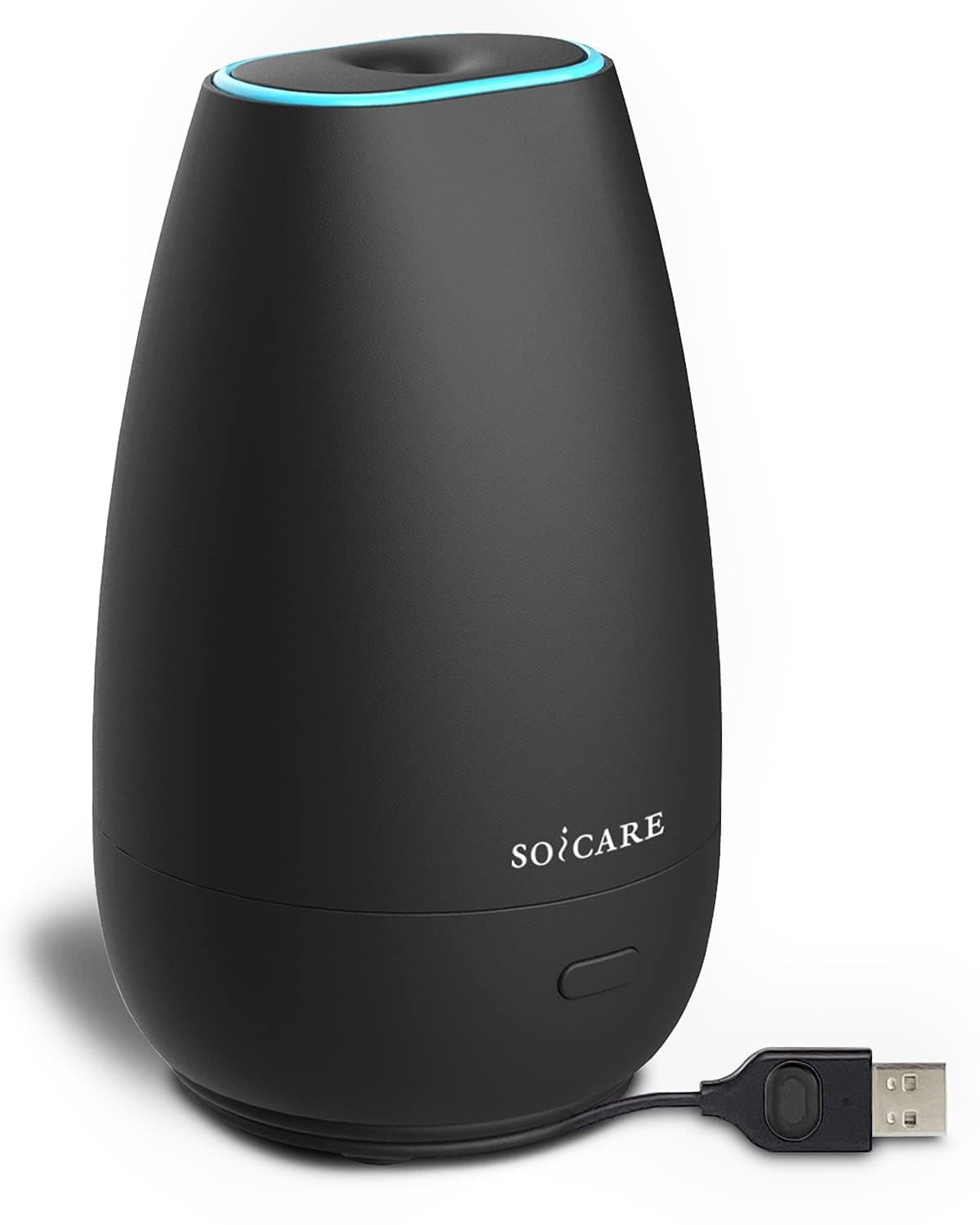 SOICARE Car Diffuser (2nd Generation), Small Portable Car Essential Oil Diffuser with Built-in USB Cable, Mini Aromatherapy Air Scent Humidifier Diffuser for Travel/Office/Home (Elegant Black)