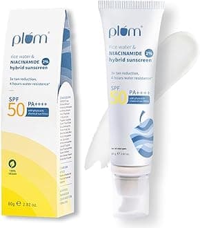 Plum 2% Niacinamide Sunscreen SPF 50 PA+++ With Rice Water | 4 Hrs Water Resistance | 3x Tan Reduction & Brightens | No White Cast, Lightweight, Non-Sticky | Dermatologically Tested | Women & Men | 100% Vegan | 80 g
