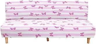 Mateju Armless Sofa Bed Cover, Butterfly Pattern Folding Sofa Bed without Armrests, Non Slip Stretch Futon Slipcover Protector for 2-3 Seater, Washable Couch Bed Slipcovers (pink,190-230cm)