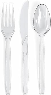 Prestee 600 Piece Plastic Silverware Set - Includes 200 Plastic Forks, 200 Spoons, and 200 Knives - Heavy Duty Flatware - Bulk Disposable Utensils for Weddings, Holidays, Christmas, and Party Events