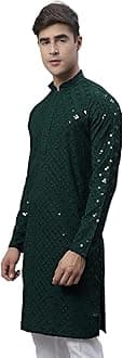 Jompers Men's Kurta with Chikankari Embroidery and Sequins (Only Kurta)