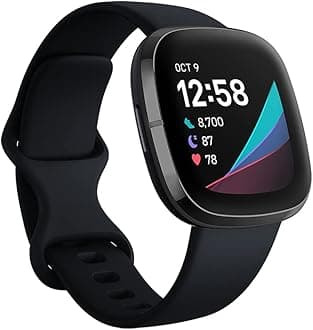 Sense, Advanced Smartwatch with Tools for Heart Health, Stress Management & Skin Temperature Trends, Carbon/Graphite Stainless Steel