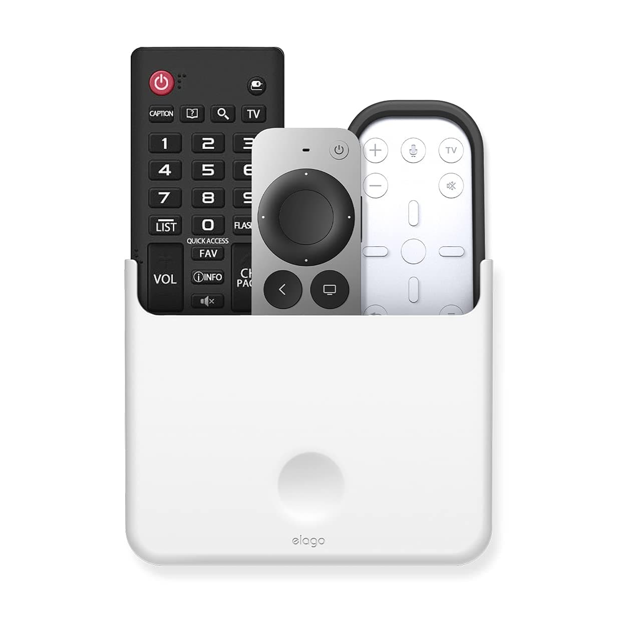 elago Universal Remote Holder Mount Compatible with Apple TV Remote and All Other Remote Controls - Adhesive Tape or Screw Mounting Options, Available Wired Charging [Large] [White]