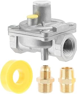 1/2" Natural Gas and Liquefied Interchange Pressure Regulator, Natural Gas Pressure Regulator with 2 Brass 1/2" NPT conversion adapter for NG/LPG Applications