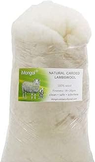 Carded Lambs Wool for Felting, Toy Stuffing,Needle Felting Wool Stuffing for Knitted Toys, Super Clean, Natural White, Fineness 19um(1oz)