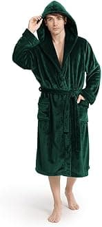 Luxury Mens Robe with Hood, Ultra Cozy Fleece Bathrobe for Men, Plush Hooded Robe with Belt & 2 Pockets