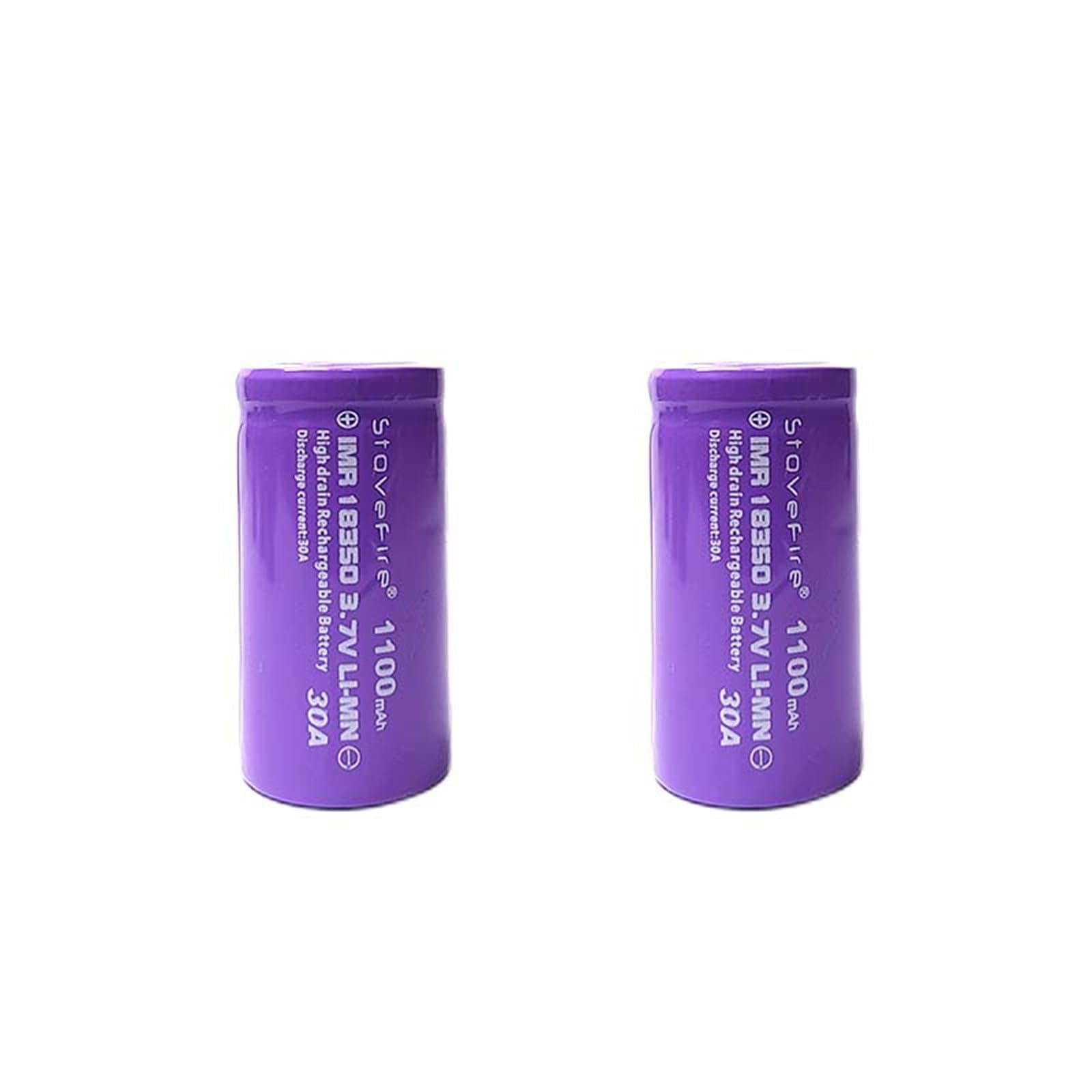 18350 1100mAh Flat Top (2-Pack) with Micro-USB, ShockLi 18350 10A Discharge High Drain 3.7v Rechar Batteries