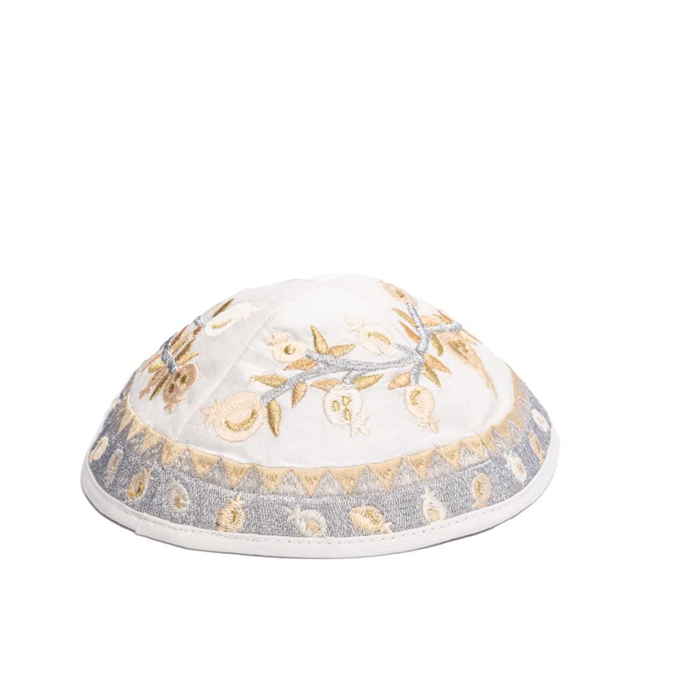 Embroidered Kippah Pomegranates - Gold