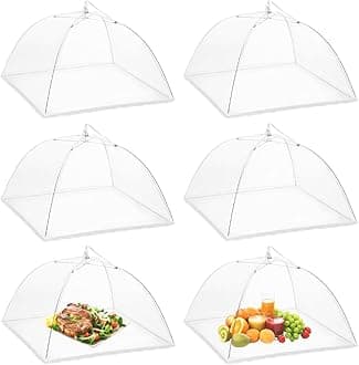 Onarway 6 Pack Food Covers 17 Inch Pop-Up Encrypted Mesh Plate Serving Tents, Fine Net Screen Umbrella for Outdoors, Parties, Picnics, BBQs, Reusable and Collapsible