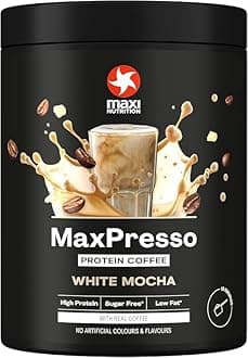 MaxPresso White Chocolate Mocha, Protein Coffee, Whey Protein Powder, 21g Protein per Serving, Sugar-Free & Low-Fat, Mix Hot or Cold