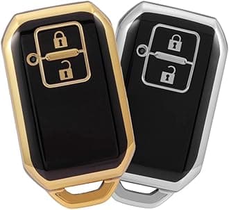 TPU Key Cover Combo Compatible for Suzuki Fronx, Jimny, Grand Vitara, Brezza, Swift, Baleno, Ertiga, XL6, Ignis, DZire 2 Button Smart Key (Gold, Silver)