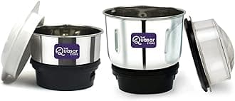 The Quasar Store Combo Chutney Jar, Mixer Jar (180 Ml 400 Ml) Suitable For All Local & Branded Mixer Which Comes With 2 Lock & 4 Teeth Coupler - Silver