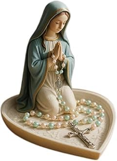 Virgin Mary Rosary Holder，Elegant Our Lady Prayer Rosary Box Religious Gift Catholic Gift Suitable For Bedroom Living Room Office Desktop Decoration Also Suitable For Personal Devotional (A)