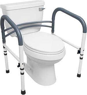 Toilet Safety Rails, Adjustable and Detachable Toilet Safety Frame with Handles for Elderly, Handicap, or Disabled, Heavy-Duty Non-Slip Bathroom Grab Bar, with Padded Handles and Aluminum Frame