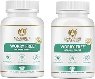 Ashwagandha Worry Free Tablets Maharishi Ayurveda| Ayurvedic Medicine Helps keep the mind and body calm and relaxed Non Addictive 60 tablets X Pack of 2 (120 Tablets)