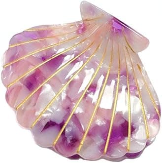 Women Fashion Shell Shape Claw Clips Acrylic Resin Jaw Clip Hair Clamps Marble Pattern Hairpins Hair Accessories (Aubergine)