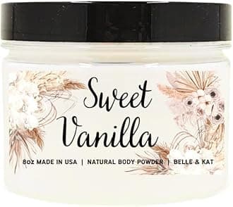 Sweet Vanilla Scented Body Powder for Men & Women, Bath Perfume Dusting Powder with Fragrance & Essential Oils, Talc Free 8oz Container, Made in USA
