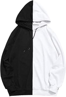 Black Hoodie Men Color Block Long Sleeve Drawstring Mens Sweatshirt Loose Fit Casual Fashion Pullover Hoodies for Men