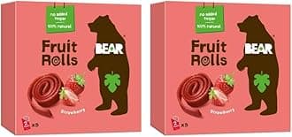 BEAR Fruit Rolls Strawberry - 100% Natural Ingredients - No added sugar - Healthy School And Lunch Snacks For Kids And Adults - 5 x 20g (Pack of 2)