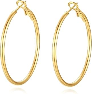 4 Pairs Silver Gold Hoop Earrings for Women | 14K Gold Plated Hoop Earrings Set Hypoallergenic Earring Lightweight Dangle Earrings Set