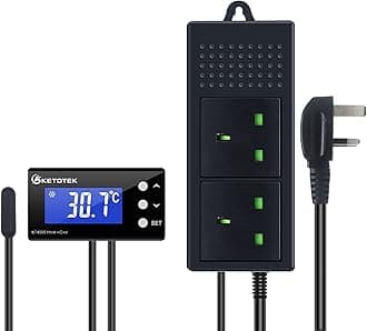 Digital Temperature Controller Thermostat Plug Socket with Waterproof Sensor, 2-Stage Thermostatic Plug 220V Heating Cooling Temperature Switch for Aquarium Greenhouse Heater Fan