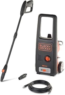 Black & Decker BXPW1500E Pressure Washer, 120 Bar PSI, Rotary Nozzle, 0.4 L Foam Nozzle, Jet Nozzle, Extension Lance, 6 m Hose, 1500 W, Orange