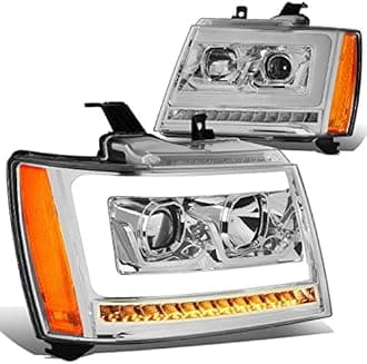 Auto Dynasty LED DRL Headlights Assembly Compatible with 2007-2014 Chevy Tahoe Suburban Avalanche, Driver Passenger Side Projector Headlamps w/LED Sequential Turn Signal, Chrome Housing Clear Corner