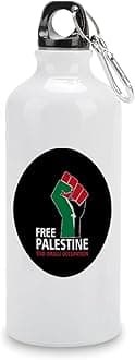 Palestine Flag Travel Sports Water Bottles Free Palestine End Israeli Occupation Aluminum Water Bottle 20 OZ Insulated Cycling Water Bottle with Hanging Buckle for Sports And Travel