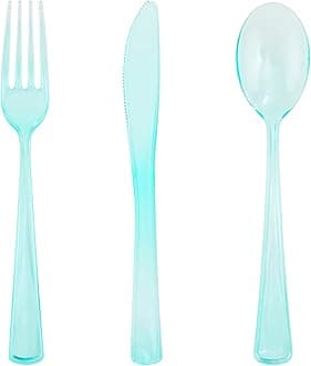 WDF 180 Pieces Green Plastic Silverware Disposable - Clear Green Cutlery Sets 60 Forks, 60 Knives and 60 Spoons - Heavy Duty Plastic Utensils for Party, Summer