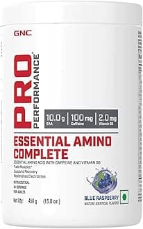 Pro Performance Essential Amino Complete | 450 gm | 30 Servings | Fuels Muscle Growth | Beats Fatigue | Prevents Muscle Cramps | 10g EAA | 100mg Caffeine | 2mg Vitamin B6 | Blue Raspberry