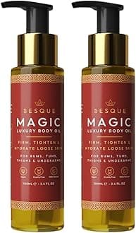 Besque Magic Body Oil, 100ml, Plumps, Tightens, Firms and Hydrates Skin, For Arms, Chest, Thighs and Tums, Suitable for Full Body Use - Pack of 2