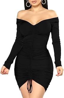 Women's Sexy Elegant Long Sleeve Off The Shoulder Ruched Mini Dress