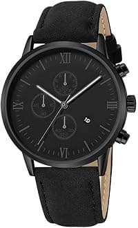 Mens Watches, Chronograph Analog Quartz Movement Dress Watch Casual Leather Band Date Watches for Men Roman Numerals Classic Business Wrist Watch