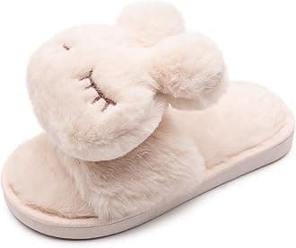 techcity Boys Girls Fuzzy House Slippers Cute Comfy Faux Fur Slip On Fluffy Plush Open Toe Home Slides for Kids Indoor Outdoor Warm Shoes