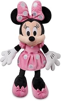 Official Minnie Mouse Pink Dress Medium Soft Toy for Kids, Cuddly Character with Fuzzy Texture and Embroidered Details, Disney Plushy Suitable for All Ages.