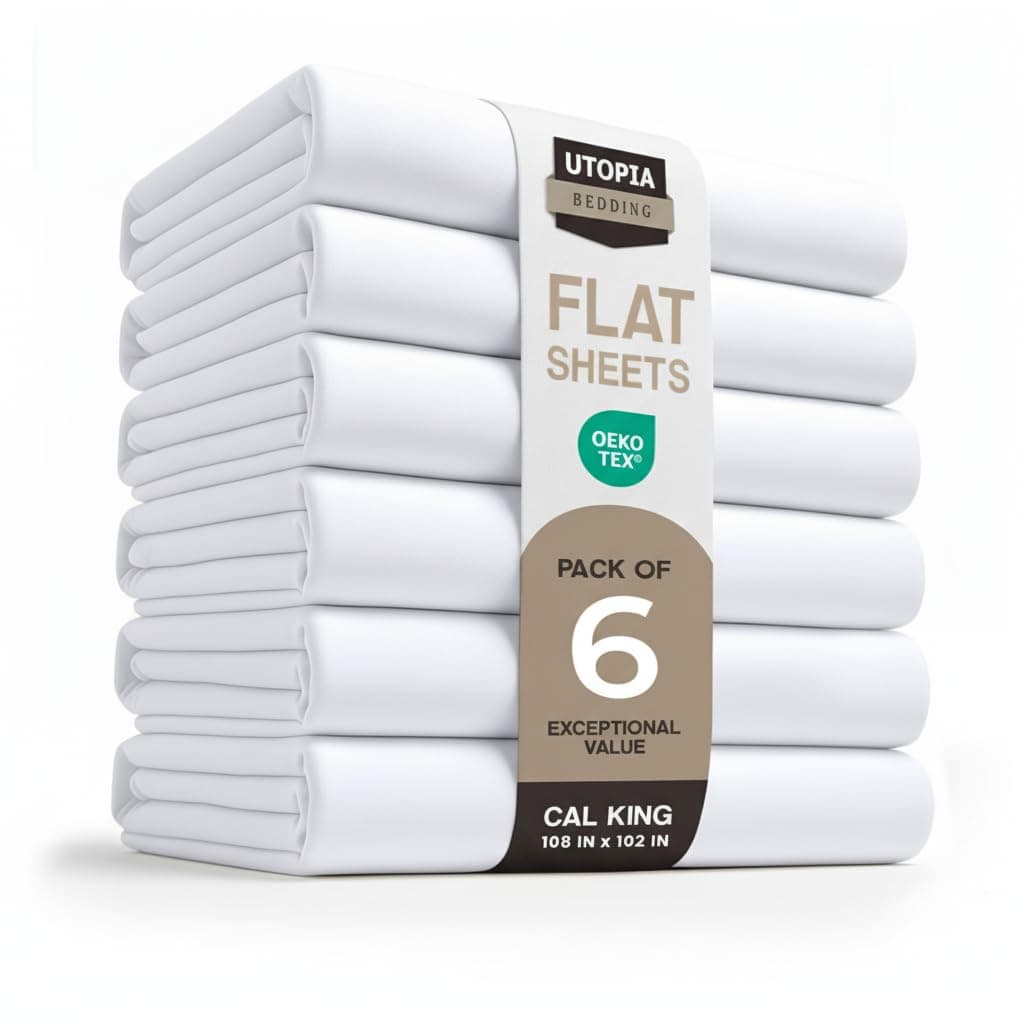Utopia Bedding Flat Sheets - Pack of 6 - Soft Brushed Microfiber Fabric - Shrinkage & Fade Resistant Top Sheets - Easy Care (California King, White)
