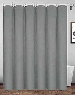 240x200cm Gray Shower Curtain With Hooks, Extra Long Polyester Waterproof Bathroom Curtain