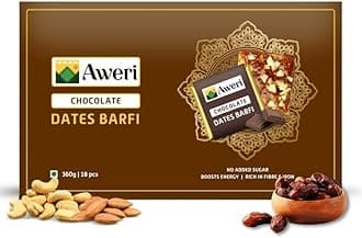 Chocolate Dates Barfi 360g | No Added Sugar | Healthy Date Bite | Dry Fruit Barfi | Dates, Almonds, Cashews, Ghee | Cocoa Barfi | Indian Sweet Mithai Gift Pack | Dry Fruits & Nut Gifts | Khajoor Barfi | Date Chikki