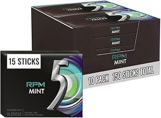5 GUM Packs Bulk, RPM Mint Sugar Free Gum Bulk, 15 Count (Pack of 10)