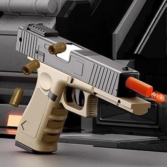 Toys Gun for Boys - Shooting Games Toy Pistol Model Combination Ejecting Slide Action Orange Barrel with 80 EVA Bullets,48 Shells, 2 Magazines Kids Girls Adults Birthday Gifts,Beige