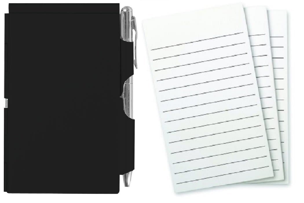 Wellspring Metal Flip Note Case with Pen and 3 Pack Refill, Bundle (Black)