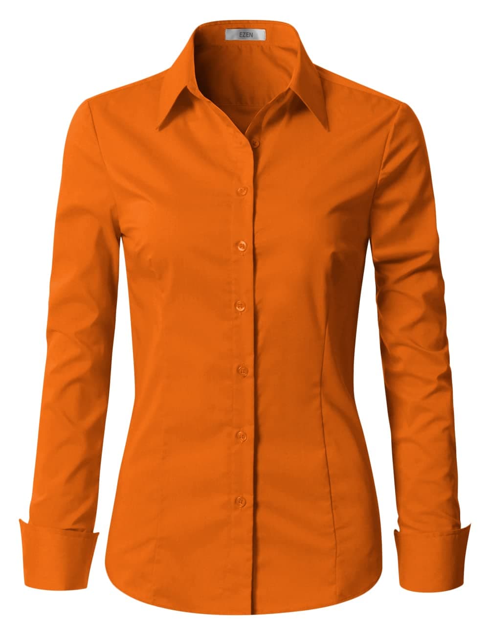 EZEN Womens Slim Fit Long Sleeve Stretchy Button Down Collar Shirt Blouse