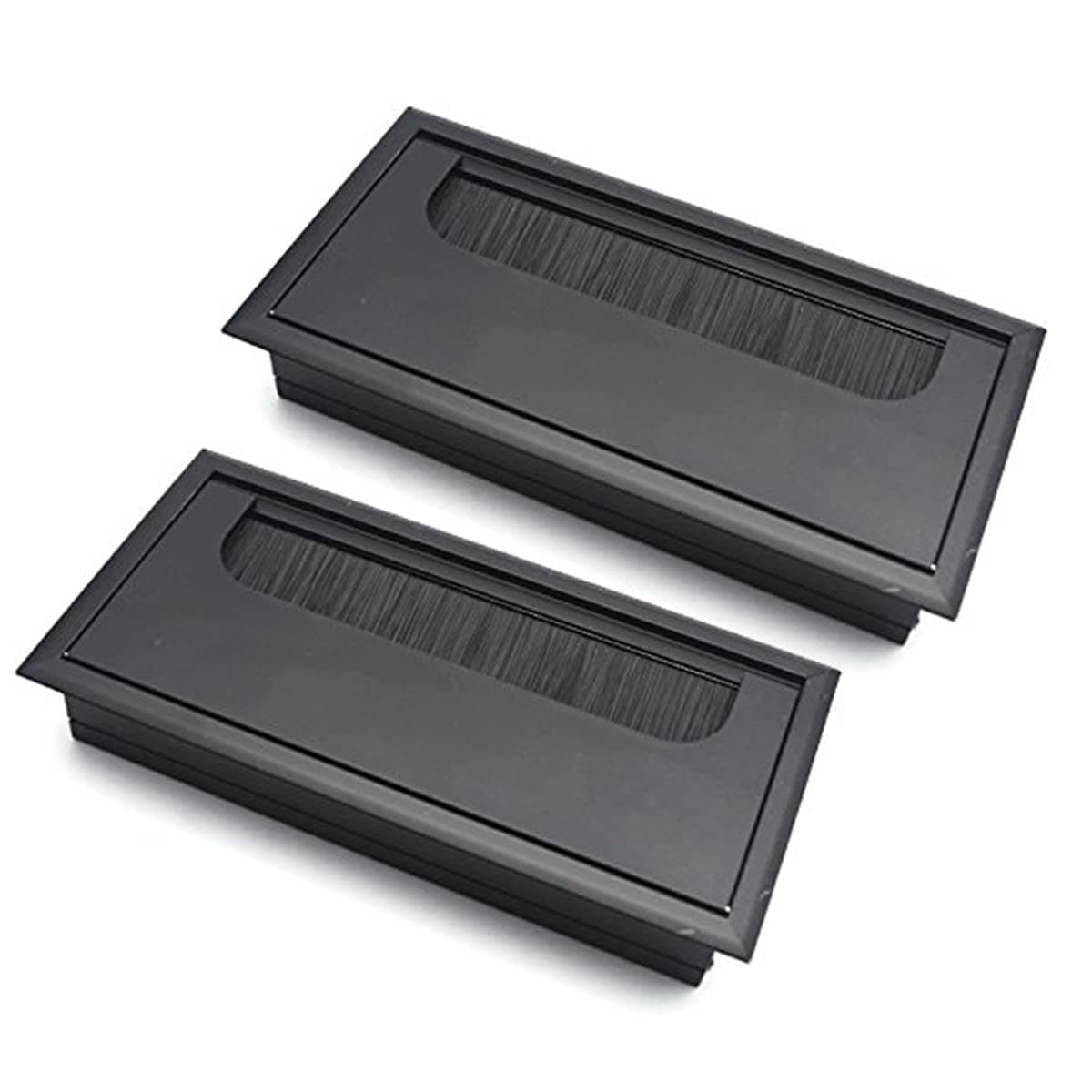 Meeyoo Rectangle Wire Hole Cover, 2 Pack Office Table Desk Cable Grommet with Brush, Aluminum Alloy Home Desk Computer Cable Outlet Port (Black)