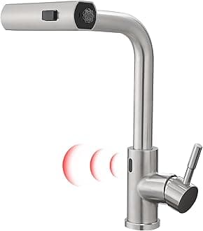 GIMILI Touchless Waterfall Kitchen Faucet with Pull Down Sprayer Brushed Nickel Single Hole Handle Stainless Steel Kitchen Sink Faucets Commercial Modern Faucets for Pull Down Sprayer Sinks